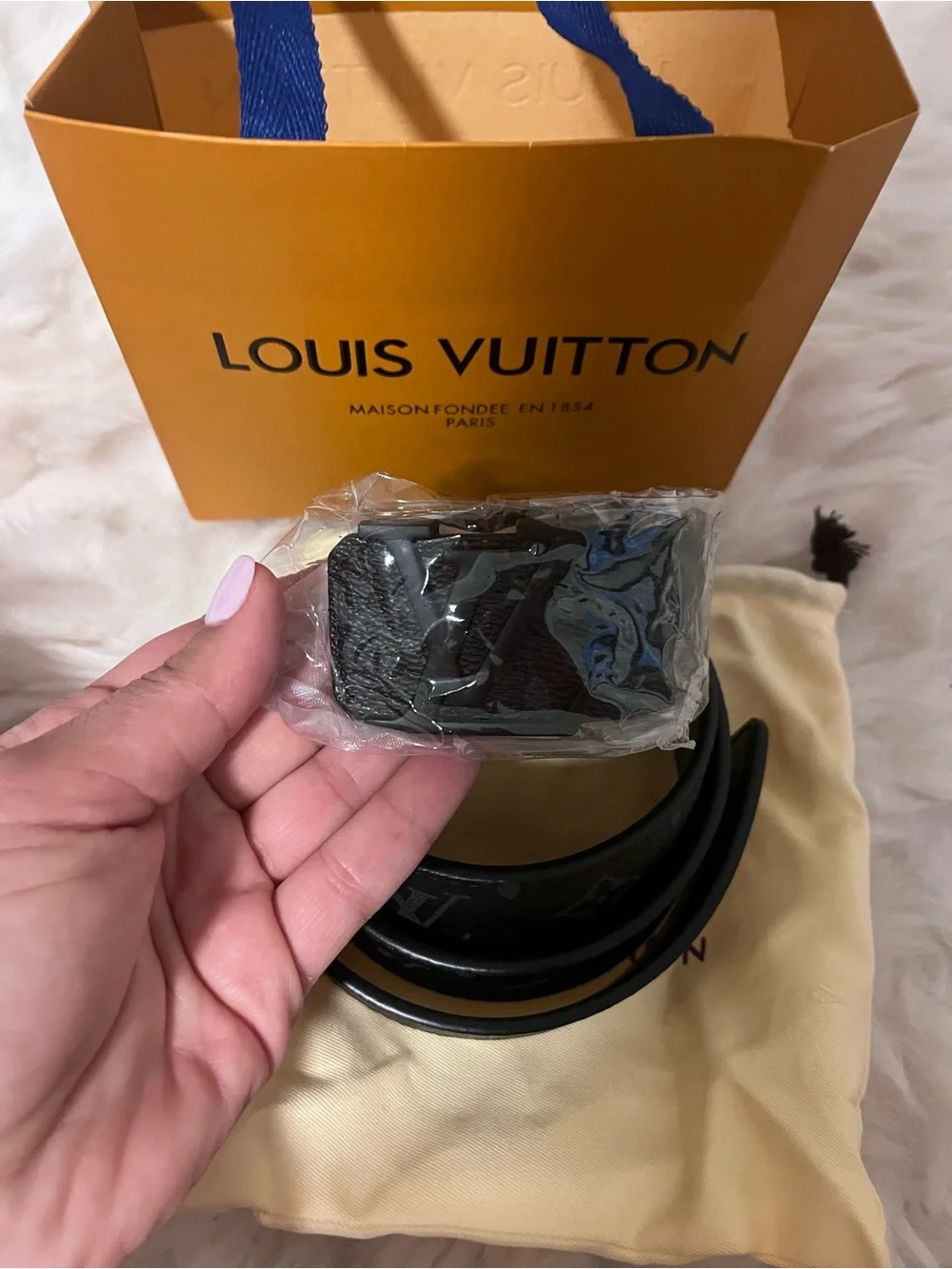 Louis Vuitton Black Leather Belt with Branded Card